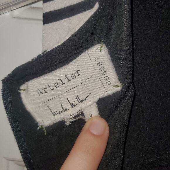 Nicole Miller Artelier Black White Printed Knee Length Sleeveless Silk Dress 0 - Picture 3 of 5